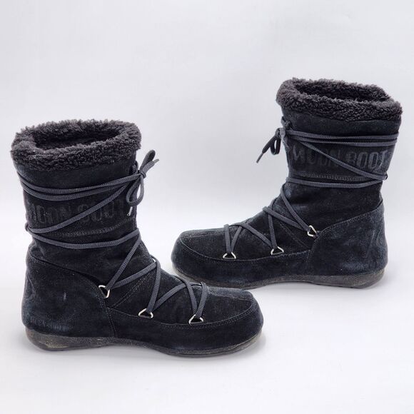 Moon Boot Technica Y2K Vintage Suede Sherpa Black Boots Size 7.5 RARE - Picture 5 of 9